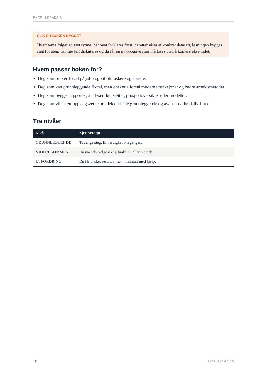 Smakebit fra boka Excel i praksis: Slik er boken bygget